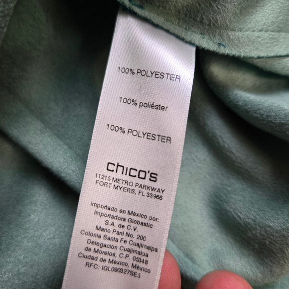 Chicos Teal Green Faux Suede Double Face Button Front Jacket Size 1 Medium - Picture 7 of 8